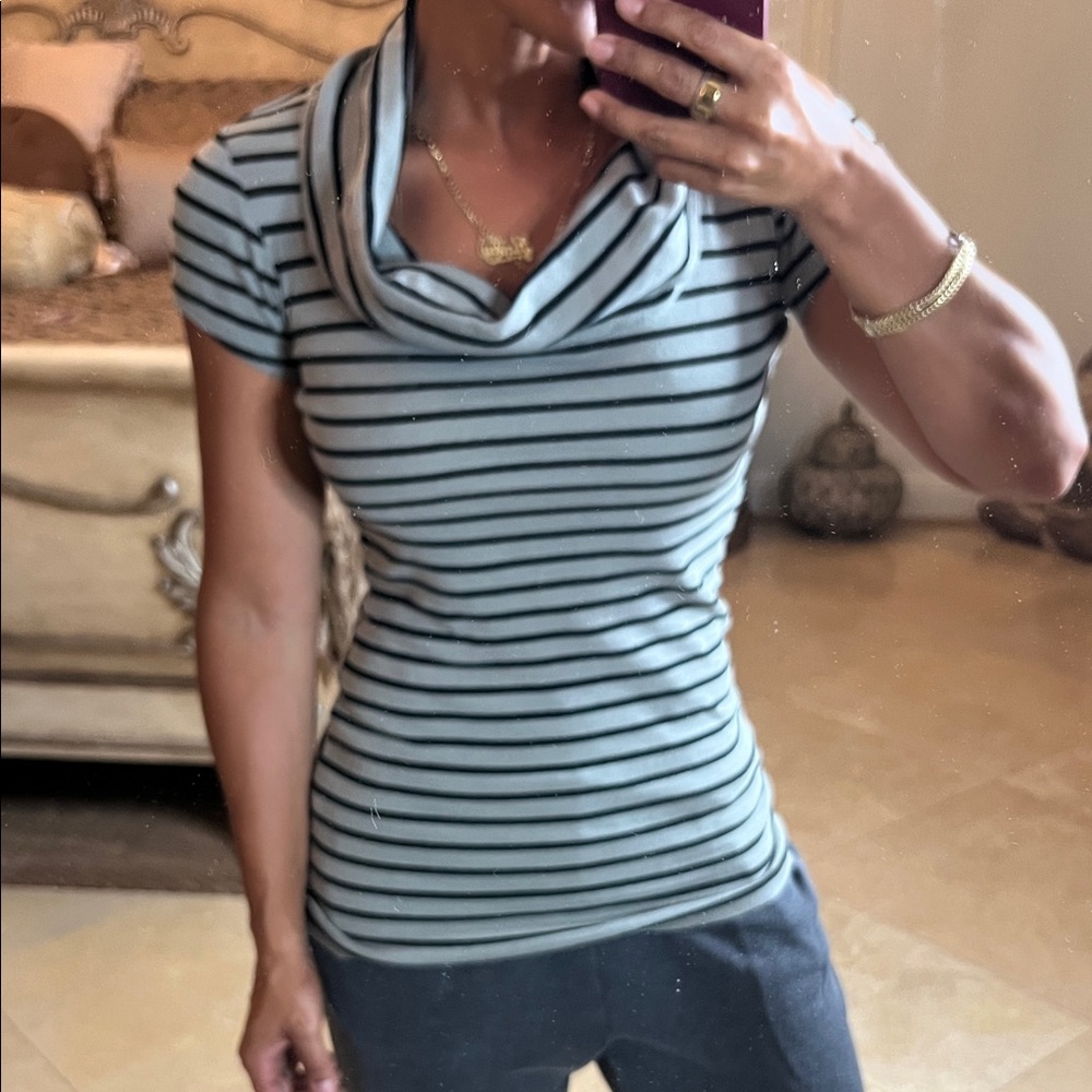 💕Striped Cowl Neck Blouse - Black and Gray💕